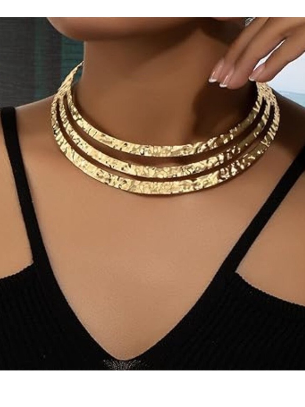 Chunky 24k Gold Plated Necklace‎ Statement Choker Necklace Gold New